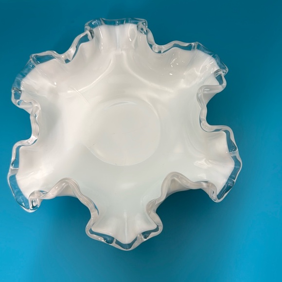 FENTON SILVER CREST RUFFLED MILK GLASS Dish 6” - Picture 2 of 4